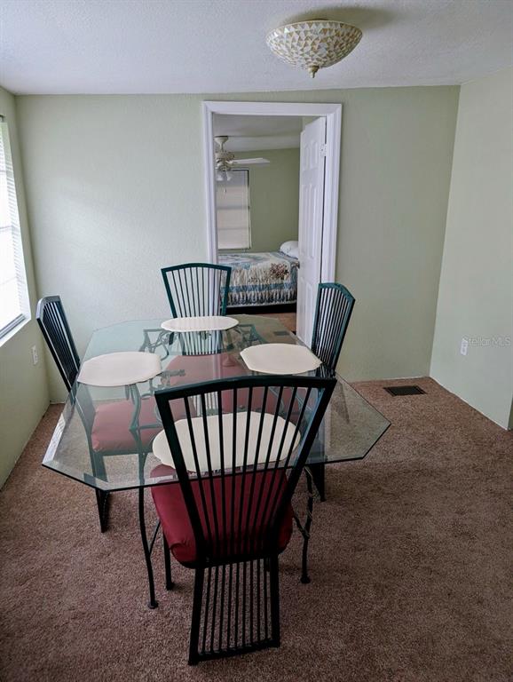 A dining area features a glass-topped table with four chairs on brown carpet — 25130 NE 132ND LANE, SALT SPRINGS, FL