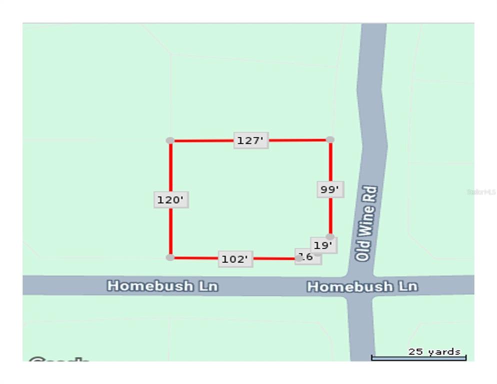 This is a map showing the property boundaries and dimensions of a corner lot — CRIMSONGLORY ROAD, NORTH PORT, FL