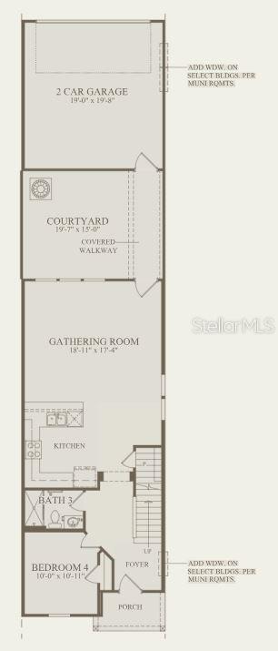 This floor plan shows the first level of a home with a garage, courtyard, and kitchen — 4560 ORCHARD VIEW ALLEY, CLERMONT, FL