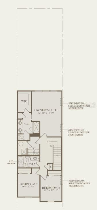 This is a floor plan showing the second level of a home with three bedrooms — 4560 ORCHARD VIEW ALLEY, CLERMONT, FL