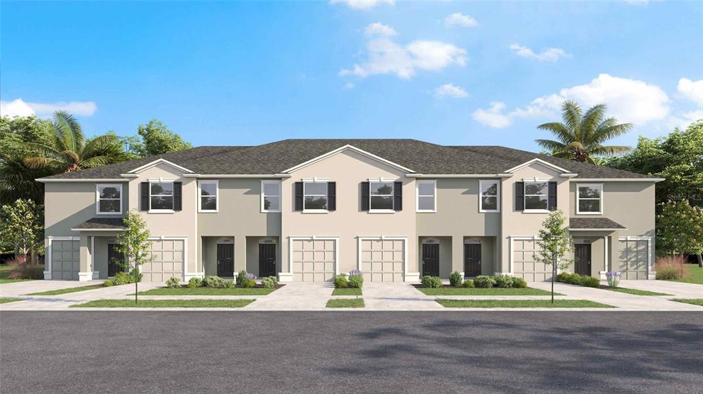 This is a digital rendering of a multi-unit townhouse building with beige stucco exterior walls — 17314 SPANISH OAK LOOP, LAND O LAKES, FL