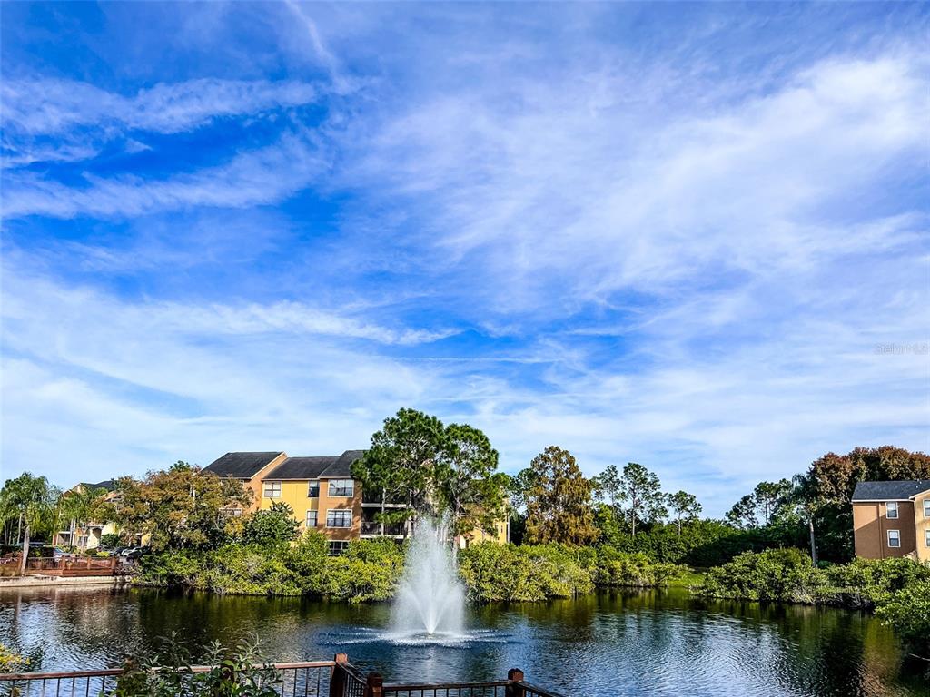 A water fountain sits in a pond in front of multi-story apartment buildings — 11901 4TH STREET N UNIT 8102, ST PETERSBURG, FL
