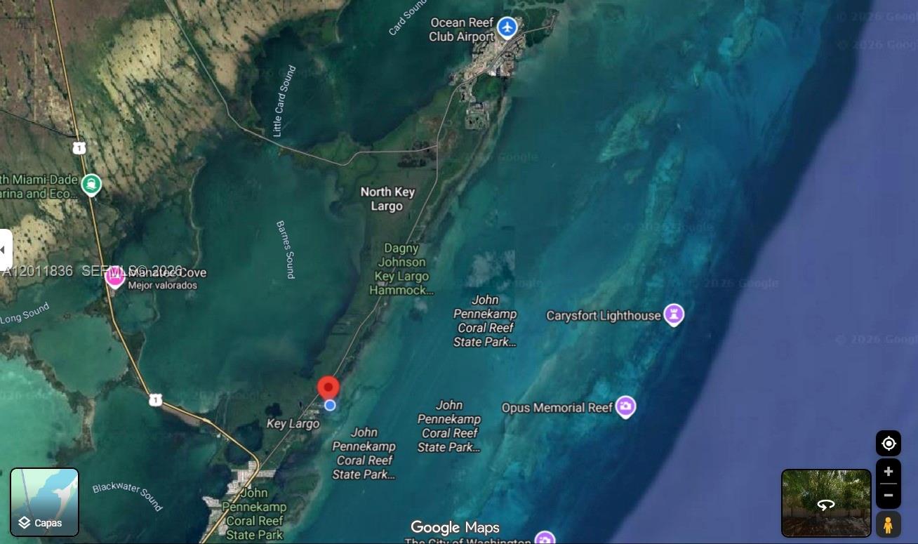This is a satellite map view of Key Largo and the surrounding coastal waters — 167 Valois Blvd, Key Largo FL 33037, KEY LARGO, FL