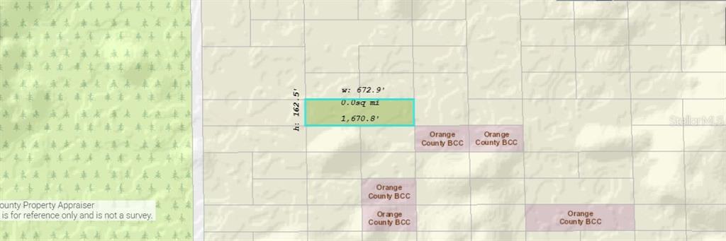 This is a map showing a highlighted rectangular land parcel with its dimensions — DILL ROAD, ORLANDO, FL