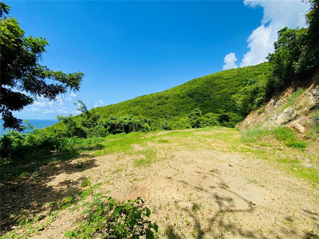 A cleared dirt lot sits on a hillside overlooking the ocean under a blue sky — FARM AMAZING OCEAN VIEW, PATILLAS, PR