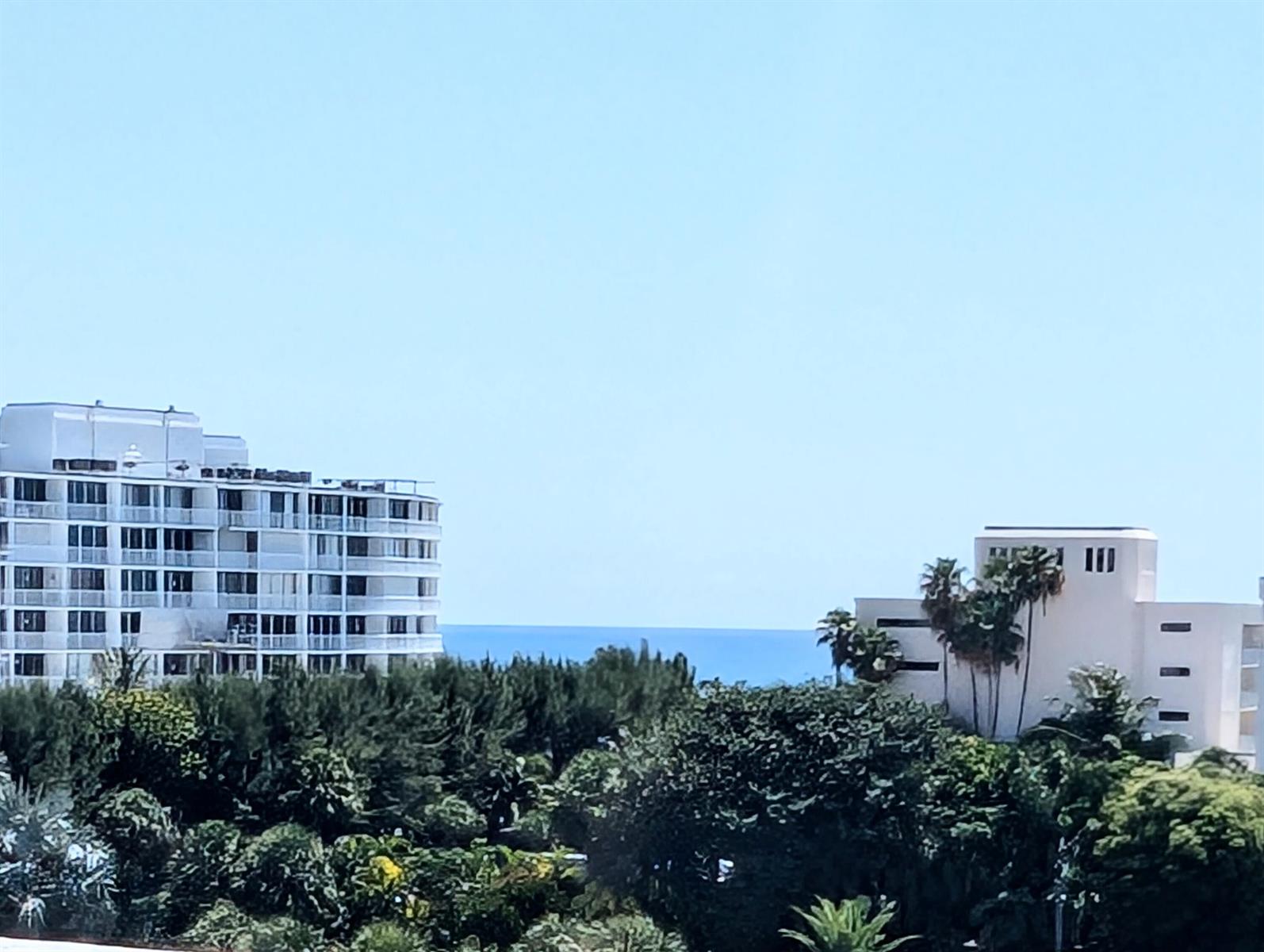 Two multi-story buildings are separated by a dense canopy of trees and the ocean horizon — 2840 S Ocean Boulevard # 6110, Palm Beach FL 33480, PALM BEACH, FL