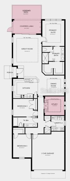 This is a floor plan for a single-story house with three bedrooms and a garage — 3867 FRACCARETA WAY, WESLEY CHAPEL, FL