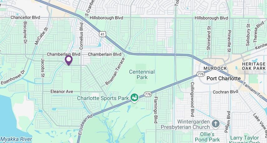 This is a map showing the location of a property in Port Charlotte, Florida — 14378 CAROUSEL LANE, PORT CHARLOTTE, FL