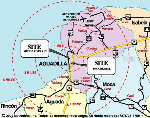 This is a map showing the location of two sites in Aguadilla, Puerto Rico — 5 PROGRESSO ST., AGUADILLA, PR