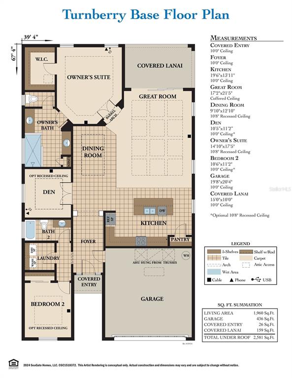 This floor plan shows a single-story home layout with an owner's suite and two bedrooms — 17 MARLIN DRIVE, PALM COAST, FL