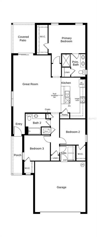 This is a floor plan for a three-bedroom, two-bathroom home with an attached garage — 37426 ALLEGHANY LANE, ZEPHYRHILLS, FL