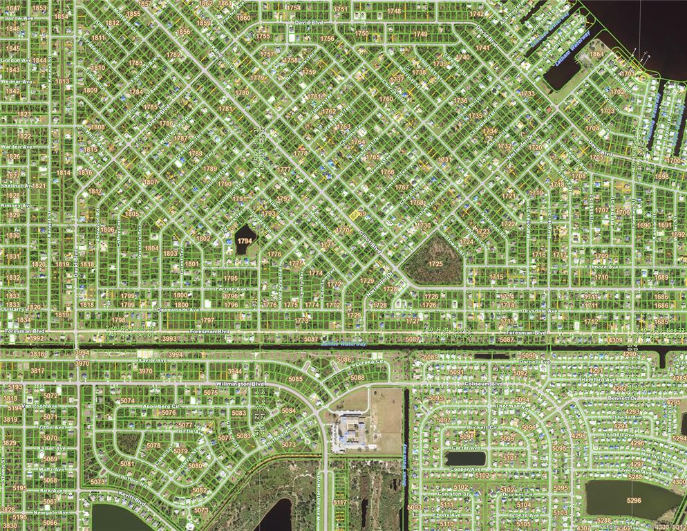 This is a map showing the street layout and residential blocks of a suburban neighborhood — 5528 GILLOT BOULEVARD, PORT CHARLOTTE, FL