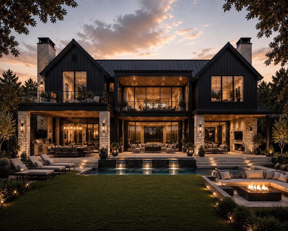 This is a rendering of a modern black farmhouse with a pool and outdoor patio — 2935 W LAWN AVENUE, TAMPA, FL