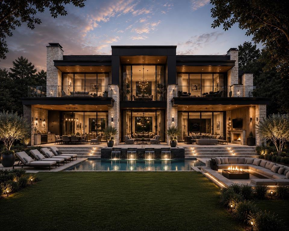 This is a rendering of a modern luxury home with a pool and outdoor seating area — 2935 W LAWN AVENUE, TAMPA, FL