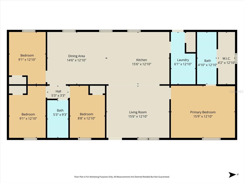 This is a floor plan showing a home with four bedrooms, a kitchen, and living areas — 1140 NW 110TH COURT, OCALA, FL