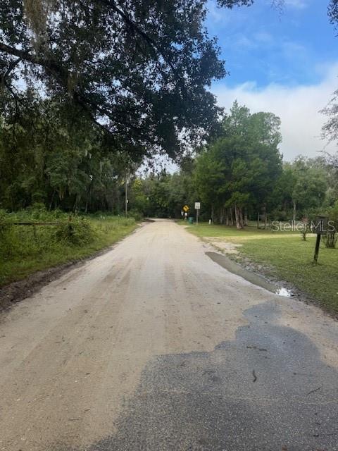 A dirt road leads through a wooded area with a mailbox on the right — 104 FLORADANDY ROAD, HAWTHORNE, FL