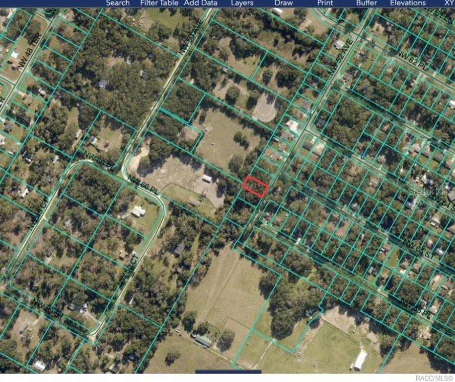 An aerial map shows a highlighted rectangular property lot surrounded by residential streets and trees — 00 NW 52ND AVENUE Lot 5, OCALA, FL