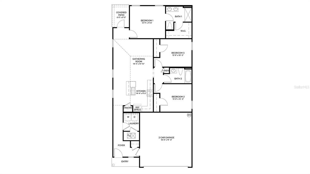 This is a floor plan for a single-story home with three bedrooms and a garage — 21 FLAGSTICK LANE, BUNNELL, FL