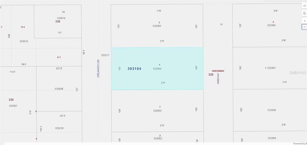This is a property tax map showing parcel boundaries and dimensions for a specific lot — 6931 ORLANDO DRIVE, INDIAN LAKE ESTATES, FL