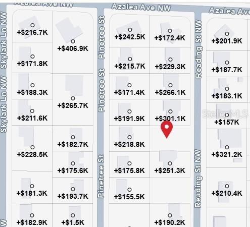 This is a map showing property values for various homes on a residential block — 558 READING STREET NW, PORT CHARLOTTE, FL