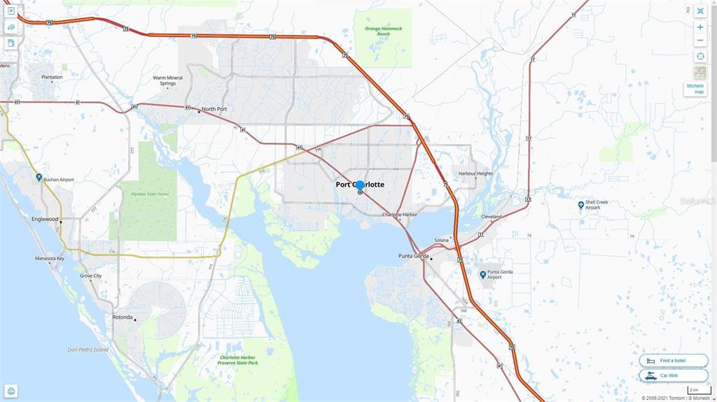 This is a map showing the area surrounding Port Charlotte, Florida — 558 READING STREET NW, PORT CHARLOTTE, FL