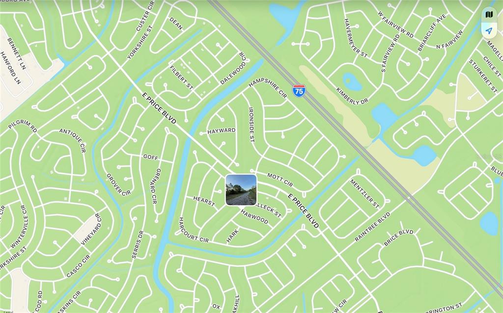 This is a map showing residential streets and a highway in a suburban area — Lot 23 HINSHAW AVENUE, NORTH PORT, FL