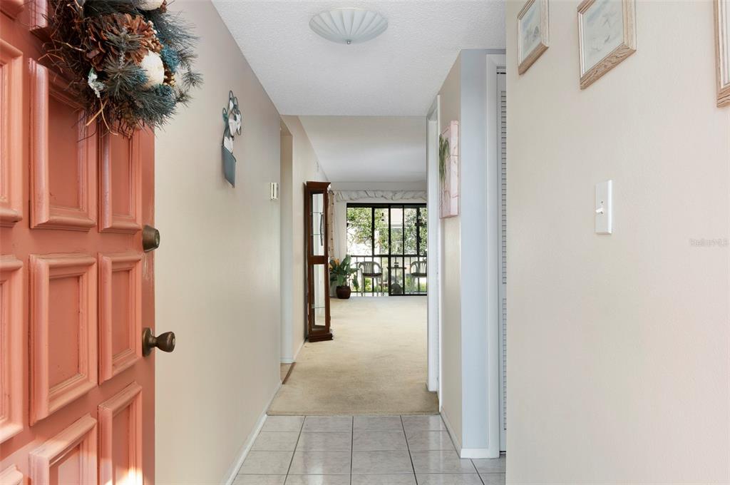 A view from an open front door into a tiled entryway leading to a carpeted room — 110 LAKESIDE COURT UNIT 110, OLDSMAR, FL