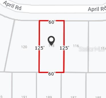 This is a map showing the rectangular property boundaries and dimensions of a vacant lot — 118 APRIL ROAD, ROTONDA WEST, FL