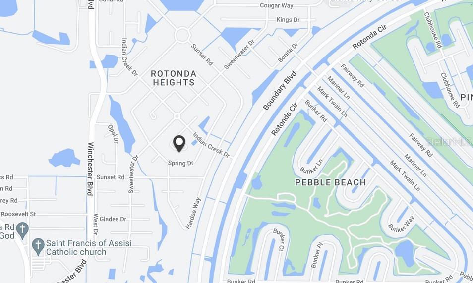 This is a map showing the street layout and neighborhood surrounding a marked location — 118 APRIL ROAD, ROTONDA WEST, FL