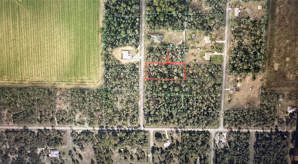 This aerial map shows a rectangular plot of land outlined in red among wooded lots — 00 SOUTHWEST VALENCIA HEIGHTS AVENUE, DUNNELLON, FL