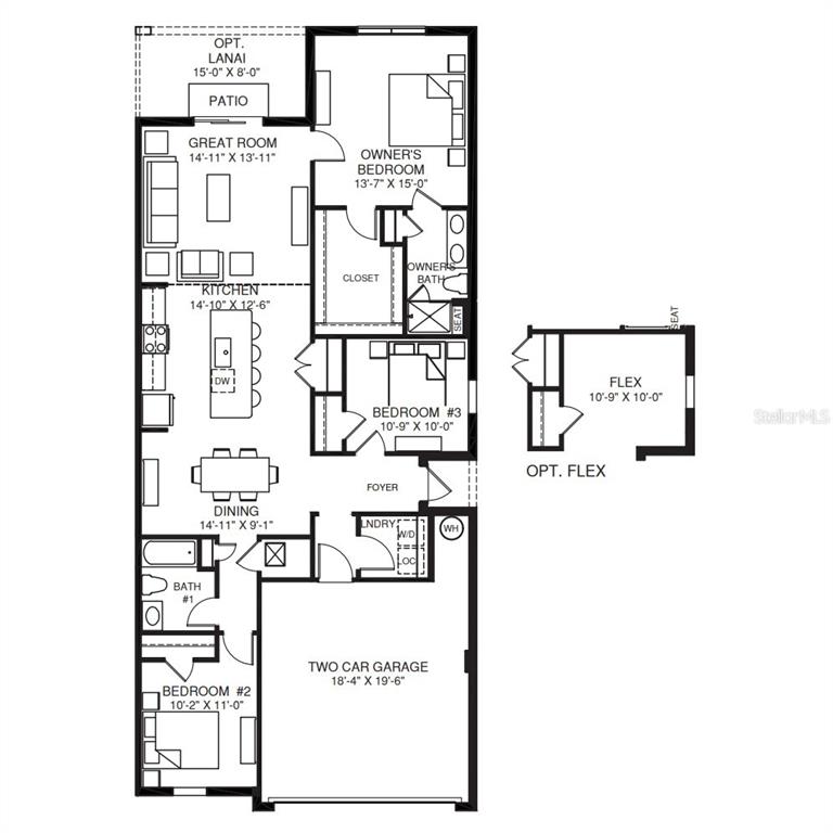 This is a floor plan for a single-story home with three bedrooms and a garage — 1259 TURTLE ISLAND ROAD, LADY LAKE, FL