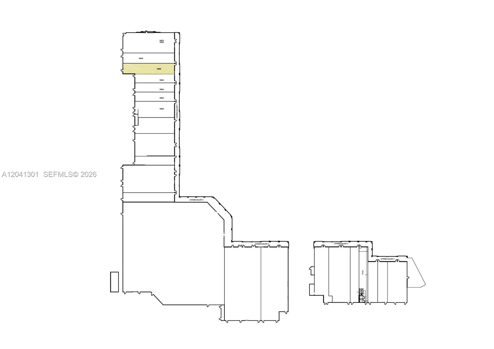 This is a floor plan showing the layout of a commercial building with multiple units — 10750 NW 58th St # 10828, Doral FL 33178, DORAL, FL
