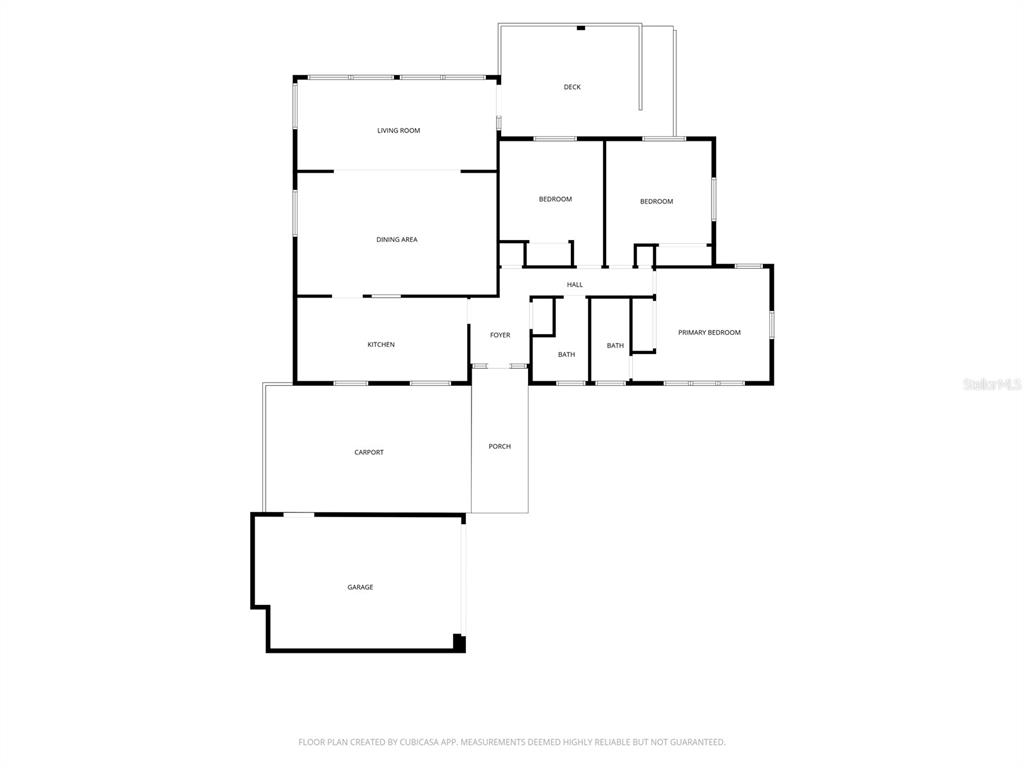 This is a floor plan of a single-story house with a garage, carport, and deck — 228 W LAKE INA DRIVE, WINTER HAVEN, FL
