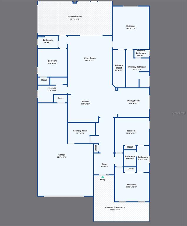 This is a floor plan showing a house with four bedrooms, a garage, and a patio — 6200 SW 72ND TERRACE, OCALA, FL
