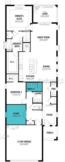 This is a floor plan for a single-story home featuring a garage, lanai, and study — 11292 BOUNDLESS TERRACE, VENICE, FL