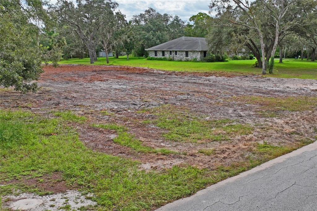 A cleared, grassy lot sits next to a paved road with a house in the background — 0 LANSFORD DRIVE, HUDSON, FL