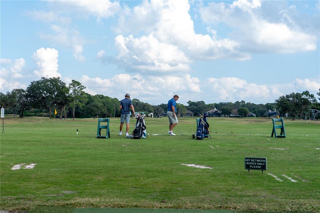 Two men practice golf on a driving range under a cloudy blue sky — 552 TETON STREET, LAKE MARY, FL