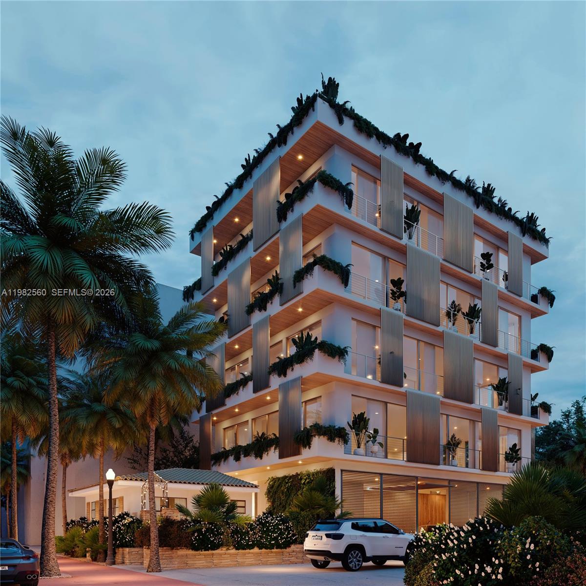 This is a rendering of a modern multi-story apartment building with vertical exterior louvers — 829 4th St # 4, Miami Beach FL 33139, MIAMI BEACH, FL