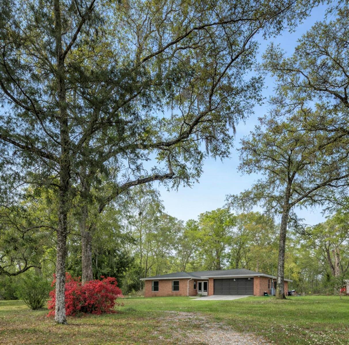 A single-story brick house sits on a grassy lot surrounded by large, mature trees — 26250 Blackjack Street, FL 34601, FL