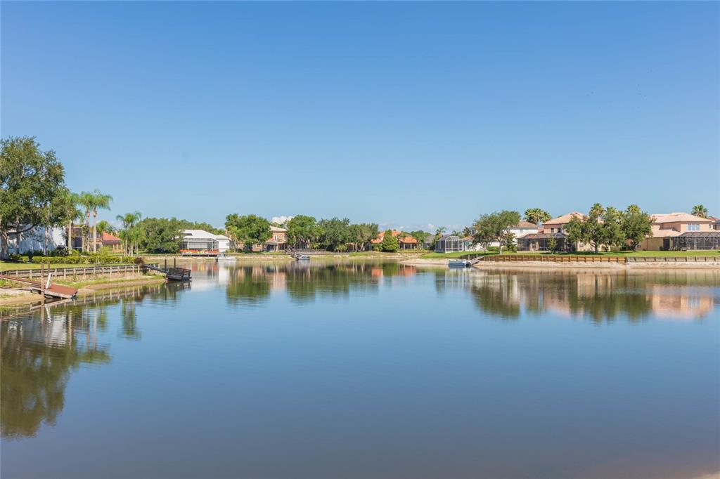 A two-story house with a tan stucco exterior, a red tile roof, and a garage — 18018 JAVA ISLE DRIVE, TAMPA, FL