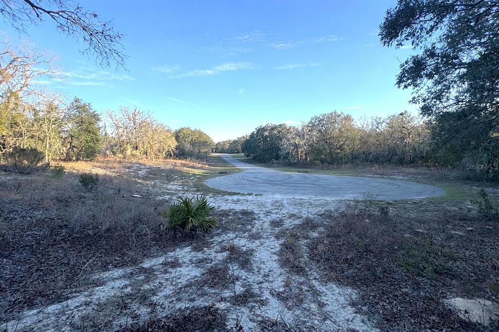 A paved cul-de-sac sits at the end of a dirt road surrounded by wooded land — 0 SW 147TH STREET ROAD, OCALA, FL