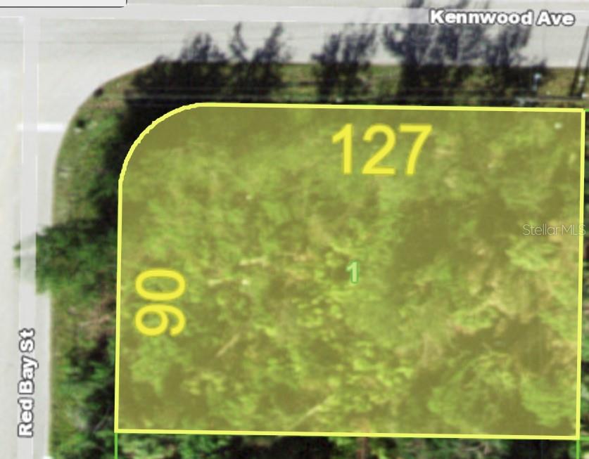 This is a map showing a corner lot at the intersection of two streets — 1087 KENNWOOD AVENUE, PORT CHARLOTTE, FL