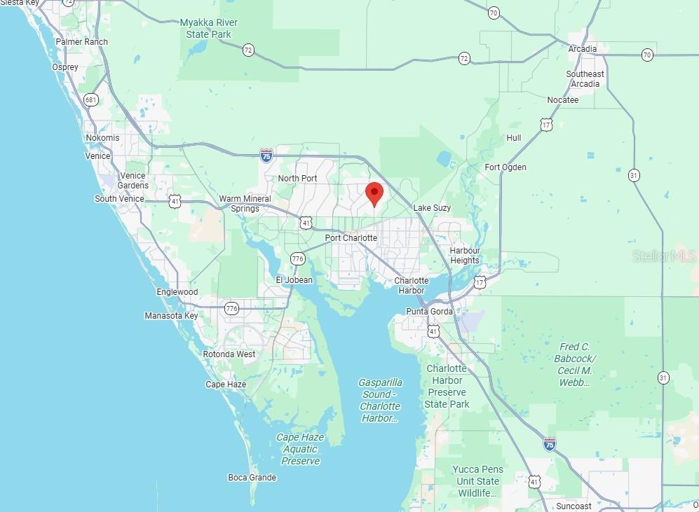 This is a map showing the location of a property in Port Charlotte, Florida — Lot 3 ATWATER DRIVE, NORTH PORT, FL