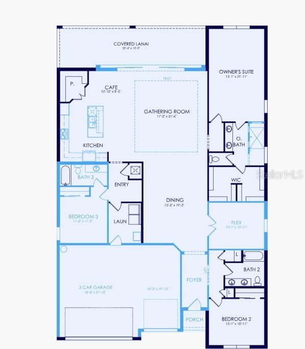 This floor plan shows a single-story home layout with three bedrooms, a garage, and lanai — 16526 ENNIS PLACE, BRADENTON, FL