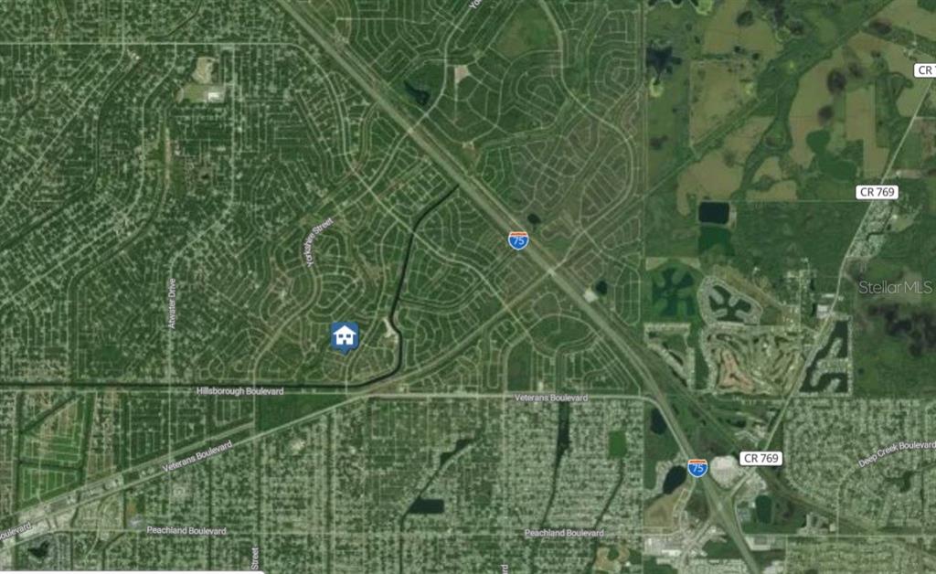 This is a satellite map showing a residential neighborhood near Interstate 75 — Lot 9 MORRISETTE LANE, NORTH PORT, FL