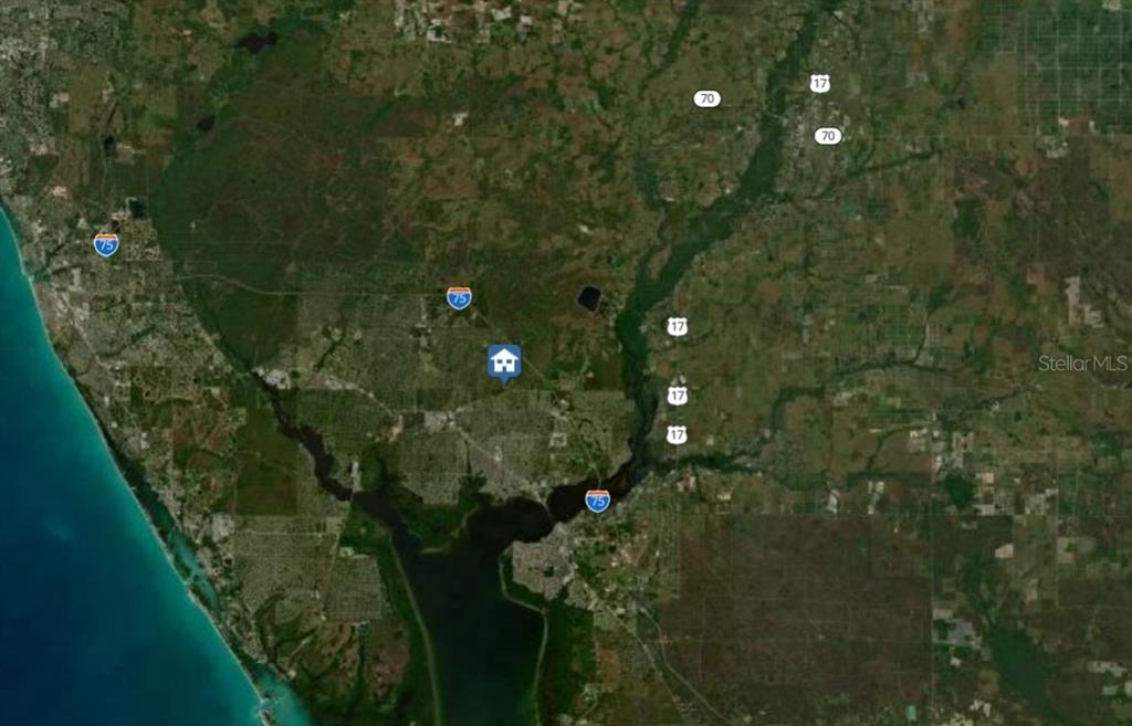This is a satellite map showing the location of a property relative to highways — Lot 9 MORRISETTE LANE, NORTH PORT, FL