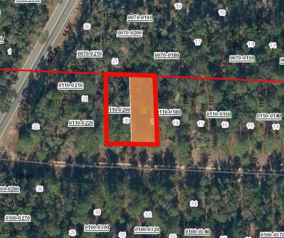 This is a satellite map showing a highlighted rectangular plot of land — 336 PORTLAND STREET, HAWTHORNE, FL