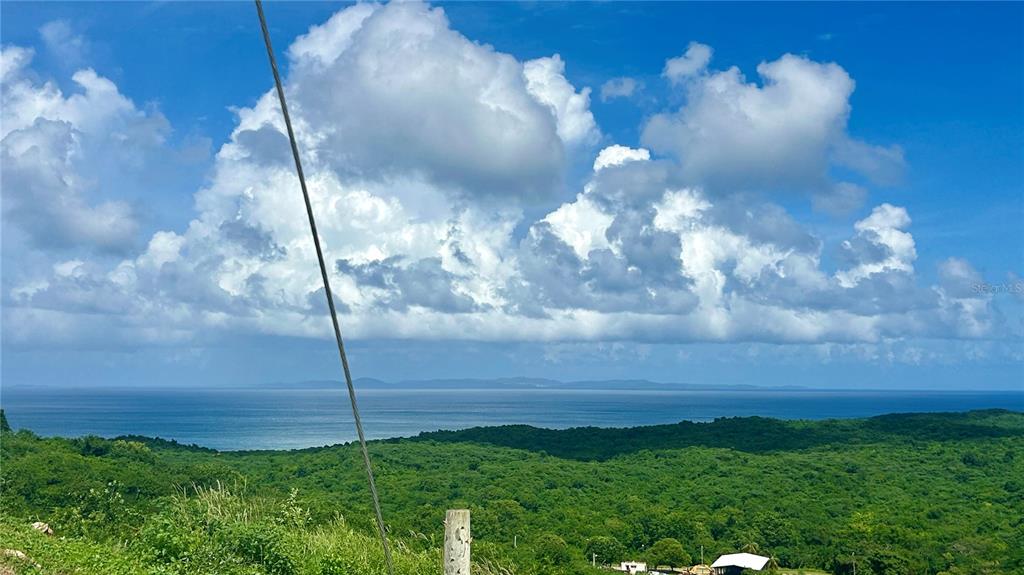 A view of a lush green landscape overlooking the ocean under a cloudy blue sky — 557 VILLA BORINQUEN, VIEQUES, PR