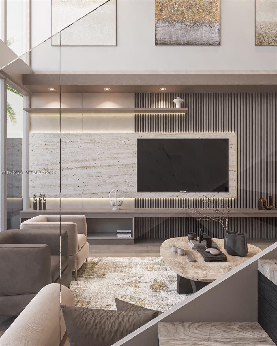 A small backyard pool sits next to a modern building with large glass sliding doors — 420 NE 62nd St, Miami FL 33138, MIAMI, FL
