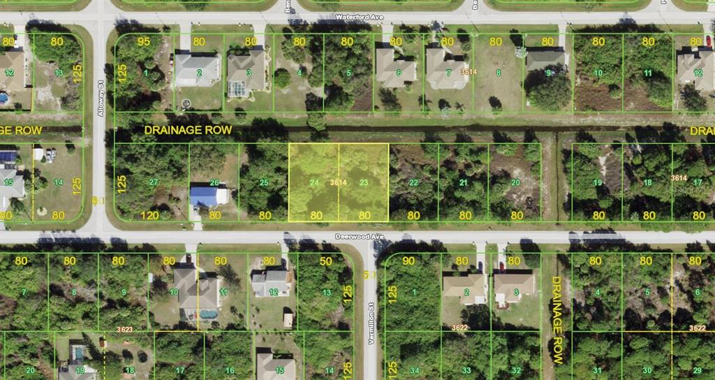 This is an aerial map showing residential lots and streets in a suburban neighborhood — 10310 DEERWOOD AVENUE, ENGLEWOOD, FL